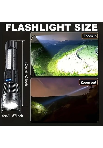 Profesyonel Ultra Güçlü Şarj Edilebilir El Feneri 14 Cm Siyah