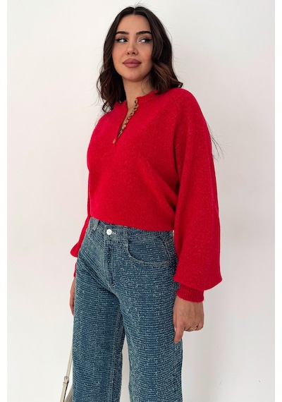 Noa & Noa Kadın Düğmeli Triko Kazak Red Stitch Kırmızı