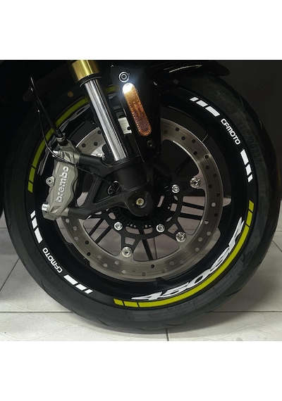 Cfmoto 450sr Sticker Jant İç & Dış Yazılı Etiket Modeli Neon Sarı - Beyaz