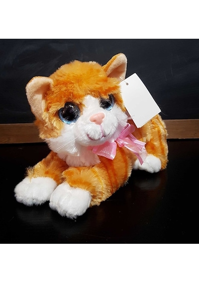 Sevimli Peluş Sesli Kedi Oyuncak Miyavlayan Yatan Kedicik 25 Cm