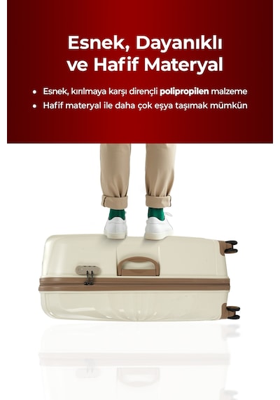 Cotpoly Home Troya Pp Polipropilen Kırılmaz Orta Boy Valiz 360 Döner Sessiz Tekerlekli Krem