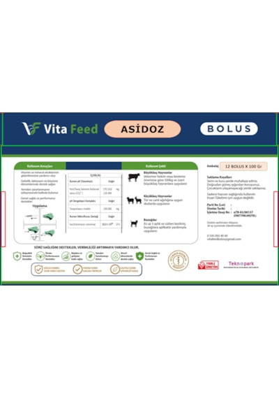 Vitafeed Asidoz Buffer Bolus 100 Gr 12 Adet