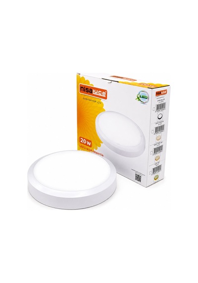 Nisaluce E1212/b 20w Beyaz Metal Kasa Sıva Üstü Yuvarlak Led Glop Armatür - Ip20, 6500k, 1800 Lm