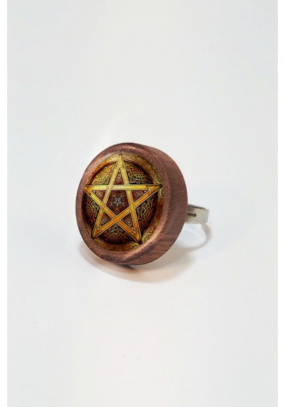 Pentagram Yıldızı Ahşap Yüzük Kahverengi