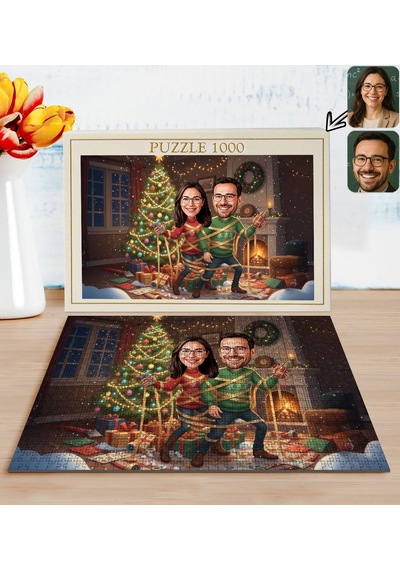 Bk Gift Kişiye Özel Sevgili Yılbaşı Karikatür Tasarımlı 1000 Parça Profesyonel Puzzle-2, 1000 Puzzle, Yeni Yıl Hediyesi, Yılbaşı Hediyesi Kobitmeyenco