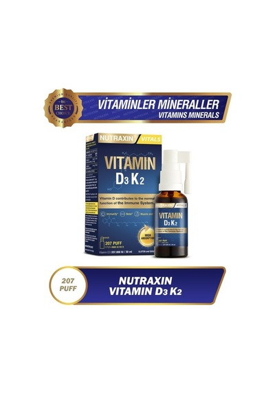 Nutraxin Vitals D3k2 30 Ml - 1000 Iu D3 Vitamini, 25 Mcg K2 Vitamini