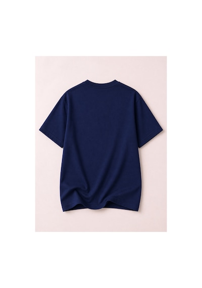Herkesemoda The Petal Baskı Detaylı Bisiklet Yaka Pamuklu Basic T-shirt Lacivert