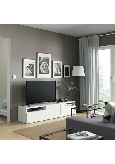 Tv Sehpası, Beyaz, 180x42x39 Cm, Hanvıken, Fren Raylı Beyaz