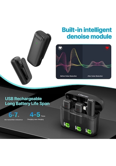 Ulanzi J12 Kablosuz Lightning Apple Uyumlu iPhone İkili Yaka Mikrofonu 2885