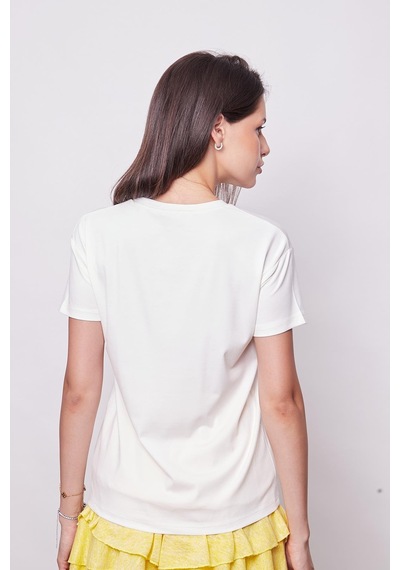 Jument Baskılı Sıfır Yaka Kırışmaz Span Karışımlı Şık Kısa Kol T-shirt Bluz-gözlük Baskılı Desen Güneş Gözlüklü Kedi