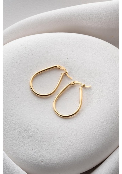 925 Ayar Gümüş Gold Kaplama Oval Damla Model Şarnel Küpe Gold