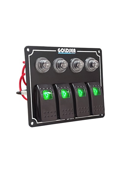 Goldsea Marine Switch Panel 4 Anahtarlı Otomatik Sigortalı 12-24V Sigorta Paneli Yeşil Led Yeşil