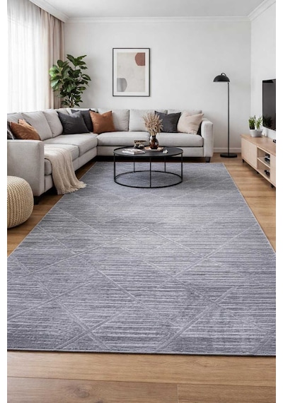 Nesrin Jel Taban Kaymaz Modern Gri Desennli Güzel Salon Kesme Hali Yolluk