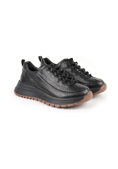 Mammamia Kadın Krem Hakiki Deri Comfort Sneaker Kalın Taban Bağcıklı Günlük Ayakkabı Siyah