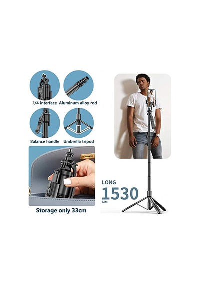Bluetooth Kumandalı 153cm Tripod Selfie Çubuğu / Go Pro Uyumlu /