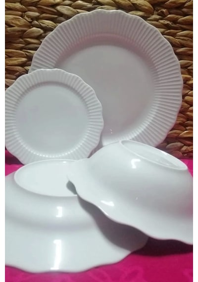 Porland Frilly Beyaz 24 Parça 6 Kişilik Yemek Takımı Beyaz