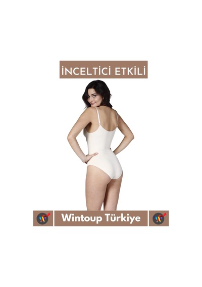 Özel Lazer Kesim İz Göstermez Toparlayıcı Askılı Çıtçıtlı Push Up Slip Body Zıbın Korse Ten