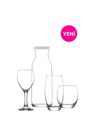 Lav Bade Cam Çeyiz Seti 19'lu (1 Karaf, 6 Kırmızı Şarap Kadehi, 6 Meşrubat Bardağı, 6 Su Bardağı)