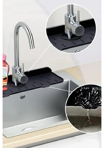 Su Tutucu Musluk Matı - Mutfak Ve Banyo Için Koruyucu Lavabo, Musluk Ve Batarya Matı Siyah