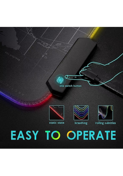 Maxgo 3126 Dünya Desenli Rgb Mouse Pad Led Değişen Ledli Gaming Mousepad 80x30 Işıklı Su Geçirmez
