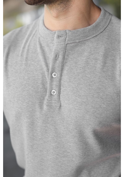 Madmext Grimelanj Slim Fit Hakim Yaka Triko Erkek Tişört E7189 Gri Melanj