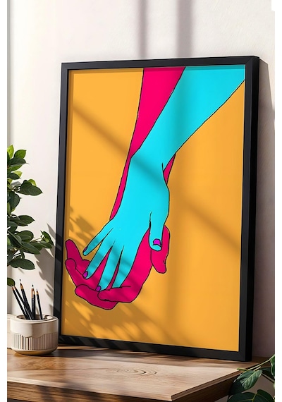 El Ele Tutuşan Eller Çerçeveli Tablo - Pop Art Poster Tablo