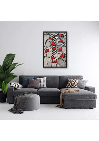 Damalı Kaz Sürüsü Metal Tablo 83x125 Cm Çok Renkli