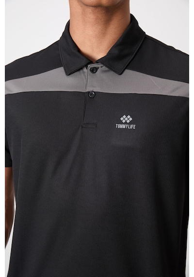 Tommy Life Siyah Polyester Nefes Alan Dokulu İnce Esnek Standart Fit Polo Yaka Erkek Performans T-shirt - 8839 Siyah