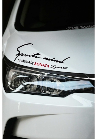 Hyundai Sonata Sport Mind Far Şerit Sticker Siyah Zemin Kırmızı Yazı Araca Özel Tasarım Sonata Yazılı Siyah & Kırmızı
