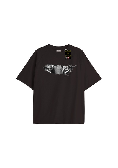 Flood Of Style Siyah Oversize T-shirt Aslan Gözü Tüglü Özel Tasarım