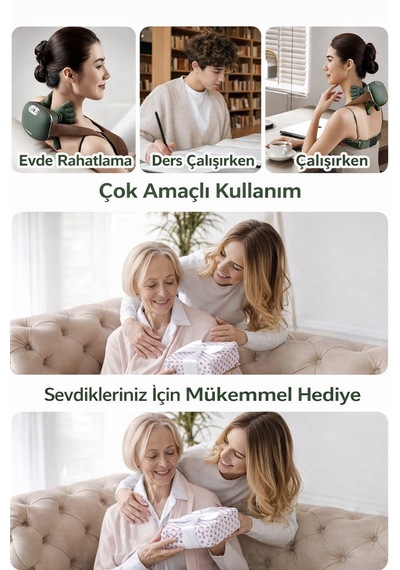 Qasul 3d Boyun Ve Omuz Masaj Aleti Şarjlı, Isıtmalı, Derin Doku Masaj Cihazı Evde Profesyonel Masaj Açık Yeşil