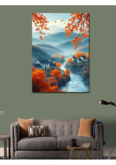 Kanvas Tablo Sonbahar Köy Manzarası 50cmx70cm