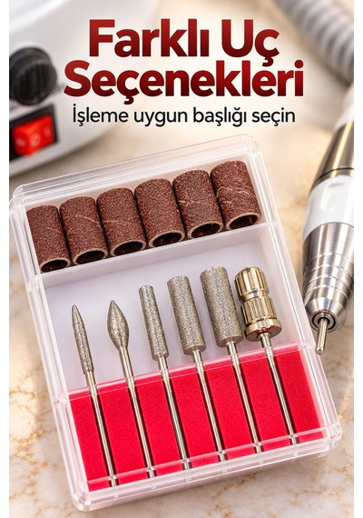 Tırnak Şekillendirme Cihazı Değiştirilebilir Uçlu Elektrikli Törpü Seti - Lisinya Beyaz