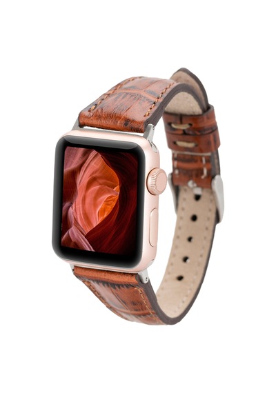 Bloomband Signature Croc Brown Leather Apple Uyumlu Watch Band - 44/45/46/49mm