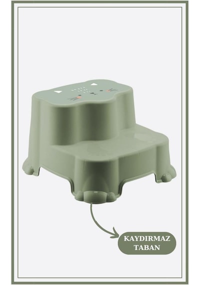 Flosoft Kaydırmaz Çocuk Taburesi Çift Basamaklı, Çocuk Banyo Lavabo Merdiven Yükseltici Yeşil