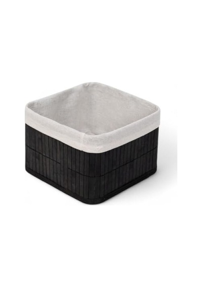 Çok Amaçlı Bambu Saklama Kutusu - Kare Organizer, 20x20x13 Cm, Siyah
