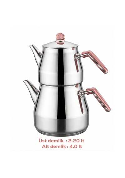 Porsima 1027-1 Prizma Bakalit Metal Kulp Mega Boy Paslanmaz Çelik Çaydanlık Takımı Rose - 2,20-4 Lt