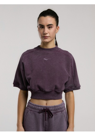 Everlast Bronx 1910 Oversize Mor Crop Kadın Kısa Kollu Sweatshirt Koyu Mor