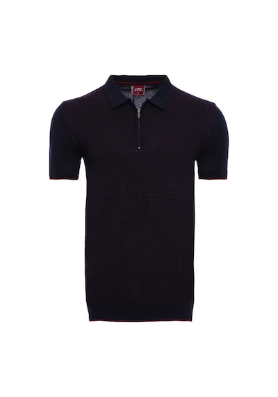 Yake Store Polo Yaka Koyu Lacivert Desenli Fermuarlı Örme T-shirt - Wessi - Lacivert siyah