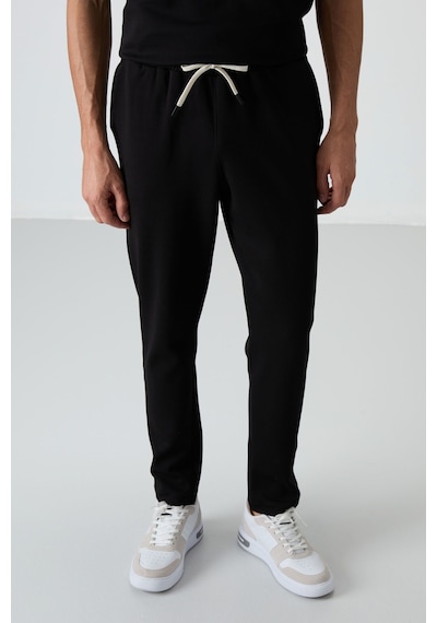 Tommy Life Siyah Pamuklu Kalın Yumuşak Dokulu Oversize Fit Basic Erkek Eşofman Takım - 85251 Siyah