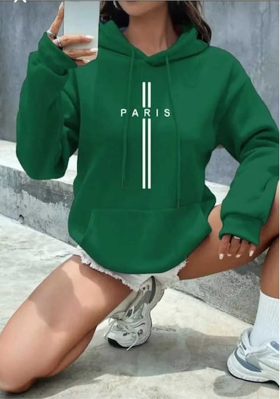 Kozia Outdoors Malkoçbey Paris Dikey Baskılı Oversize Unisex Swaetşhirt Yeşil Yeşil