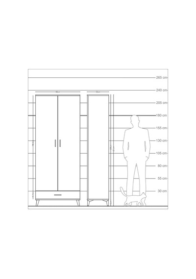 Arges Dolap 3 Raflı Tek Çekmeceli Tek Askılı 88x30x221 Antrasit-çam Antrasit
