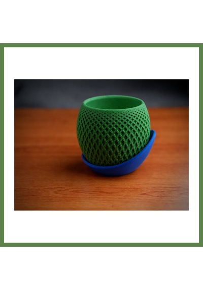 Bezos 3d Baskı Küre Saksı - Kafes Dokulu İki Parçalı Dekoratif Saksı - Yeşil-mavi Hb006 41859218