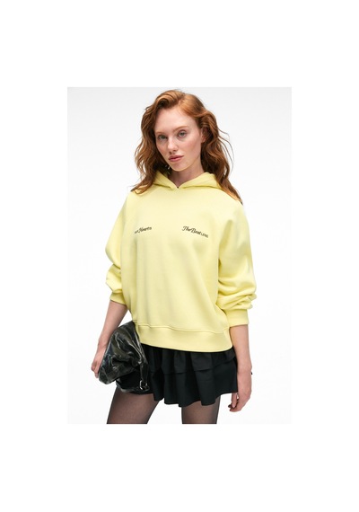 Grımelange ORINQUE Kadın Kapüşonlu Baskı ve Nakış Detaylı Oversize Sarı Sweatshirt