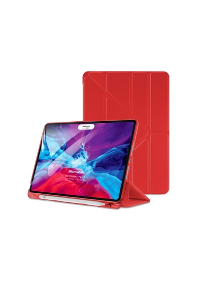 Apple İpad Pro 13 2024 Kılıf A2925-a2926 Origami Pencil Kırmızı İpad Pro 13 2024 İle Uyumlu Kılıf - Kırmızı