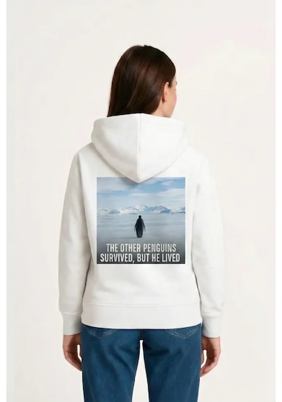 Modi Green Sırt Baskılı Erkek Salaş Stil Beyaz Oversize Hoodie - Survivor Pe 2XL