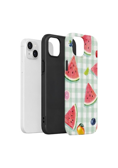 Apple iPhone Uyumlu 14 Vorian Çift Katmanlı Kılıf Watermelon Picnic Gingham