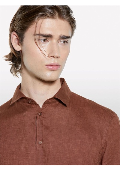 Sisley %100 Keten Regular Fit Gömlek Erkek Kahverengi Gömlek - 325p5bkusq029