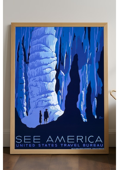 See America Doğal Ahşap Çerçeveli Poster, Dekoratif Seyahat Duvar Tablosu