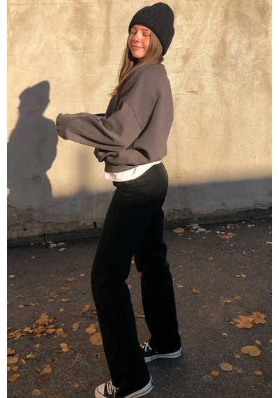 Madmext Madmext MG1559 Bisiklet Yaka Basic Kadın Sweatshirt - Füme